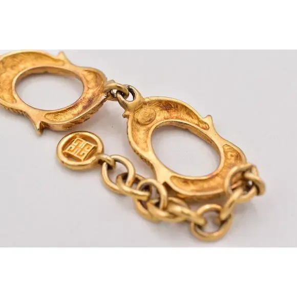 Givenchy Vintage Gold Koi Fish Link Bracelet Chunky Signed Logo Rare 1980s BinBR